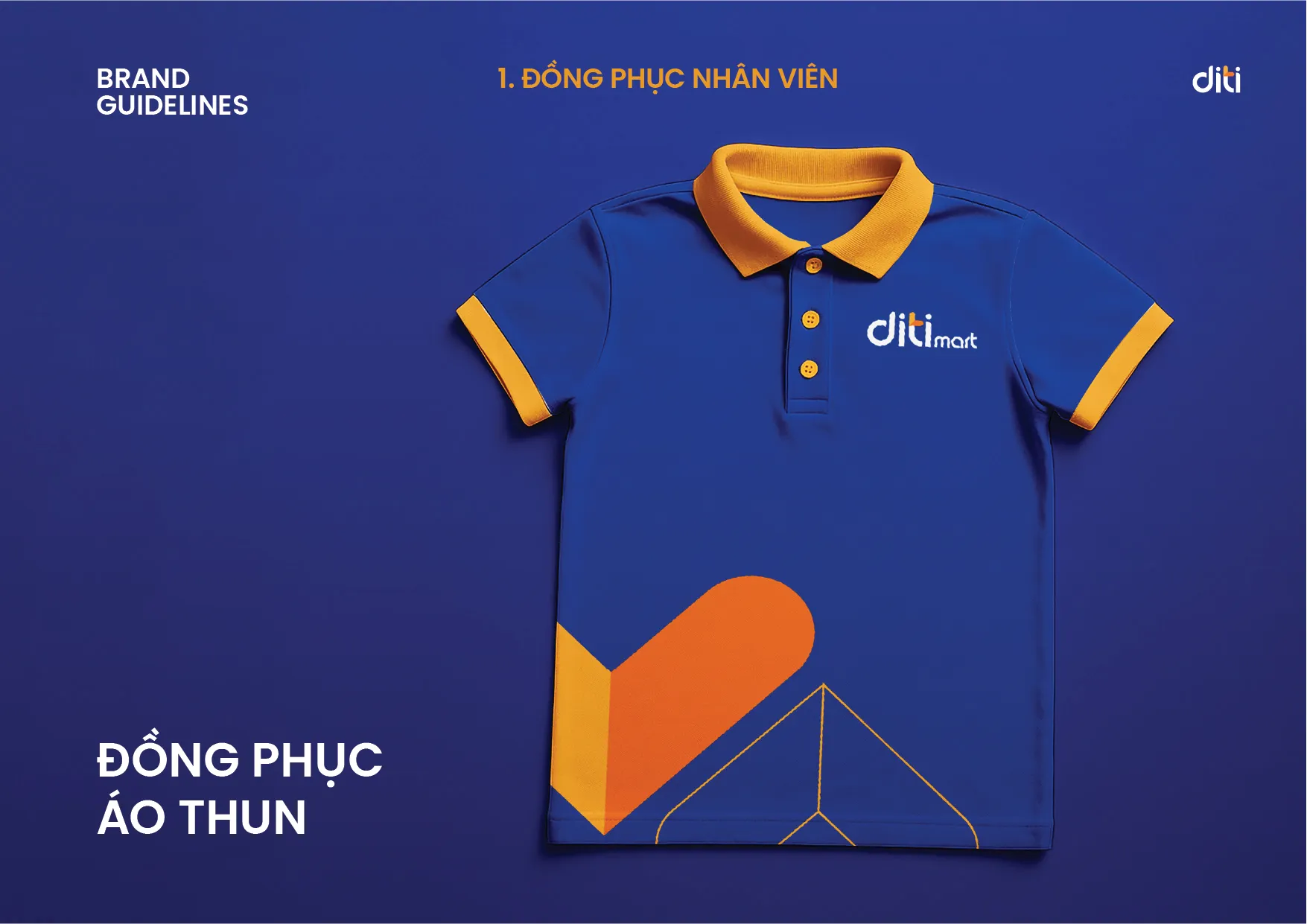 Thiết kế đồng phục nhân viên Diti với màu xanh và cam