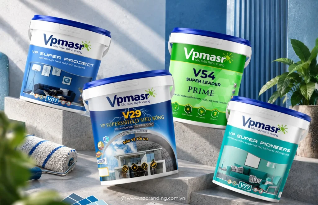 Các mẫu vỏ thùng sơn VPmars sử dụng bố cục chung và màu chủ đạo khác nhau
