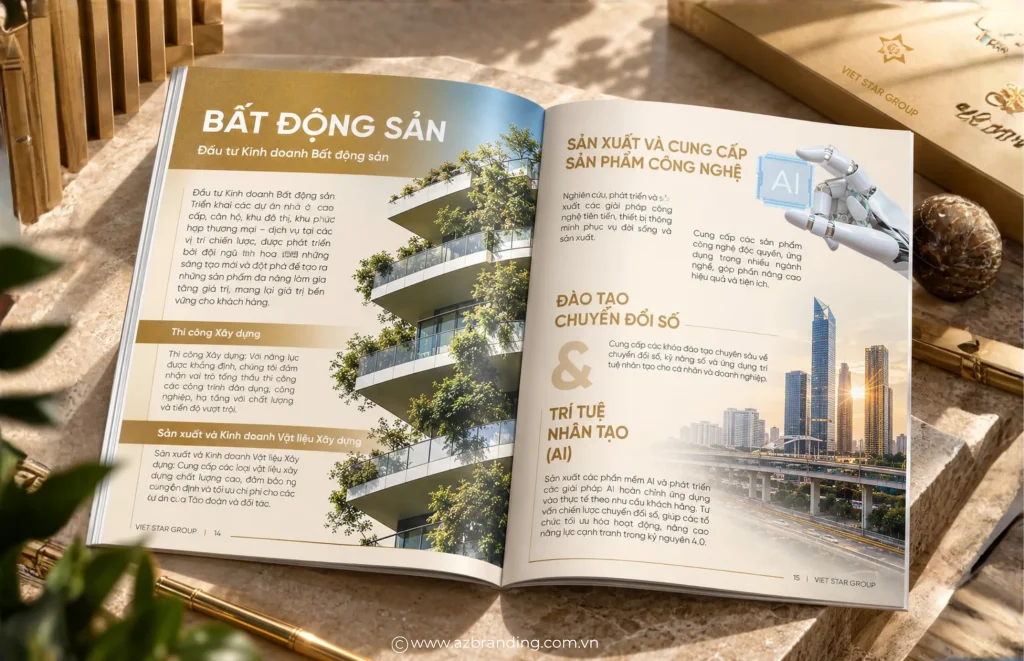 Phối cảnh trang nội dung về bất động sản trong profile Viet Star Group