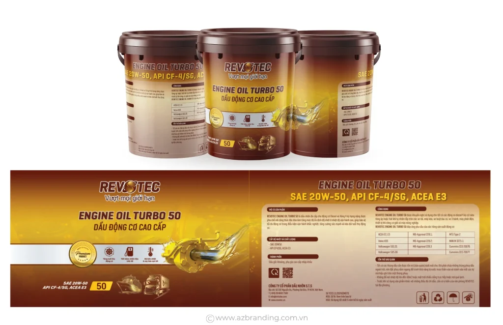 Bản trình bày thùng nhựa và thiết kế trải của Revotec Engine Oil Turbo 50