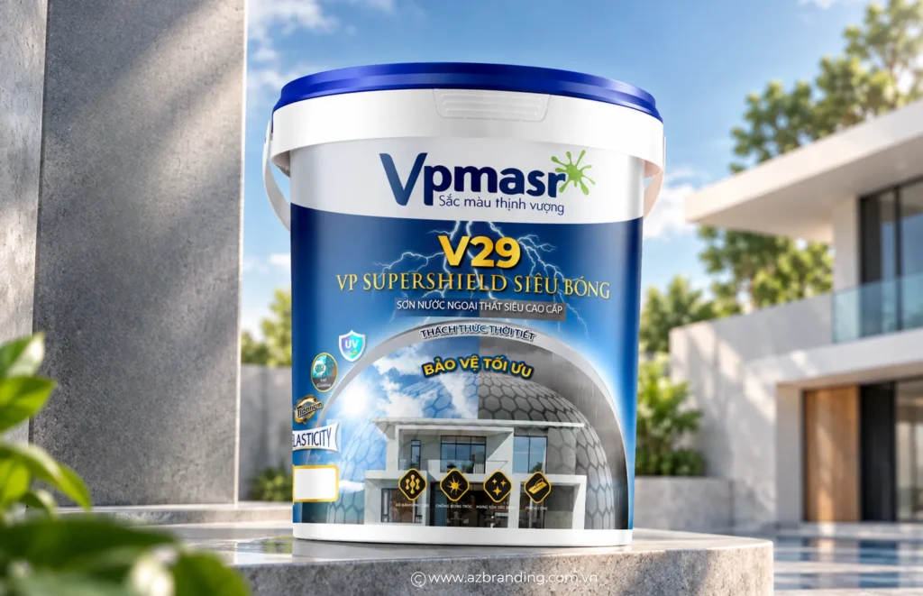 Thiết kế mặt chính vỏ thùng sơn VPmars V29 trong hình ảnh trình bày dự án