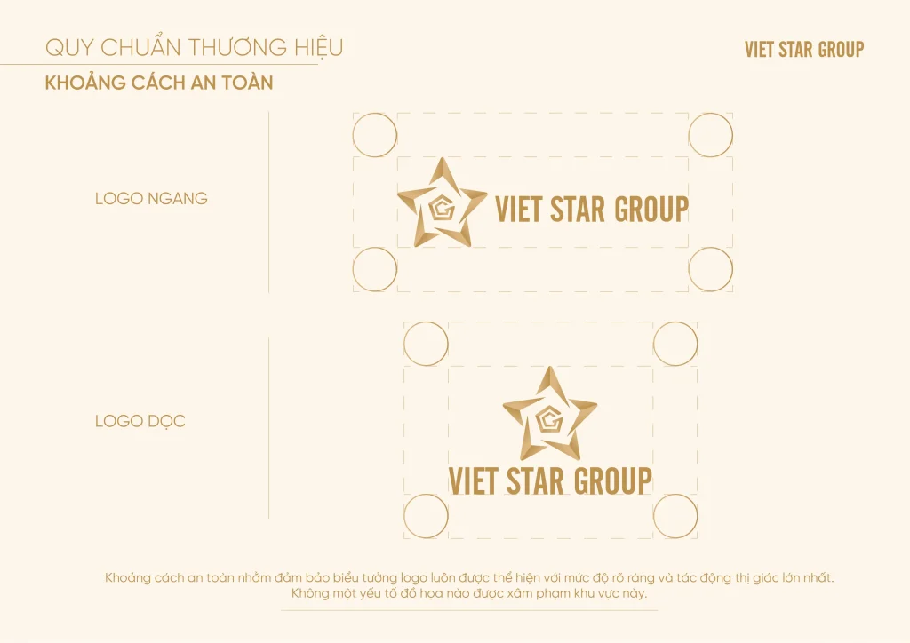 Quy chuẩn khoảng cách an toàn cho logo Vietstar Group ở bố cục ngang và dọc