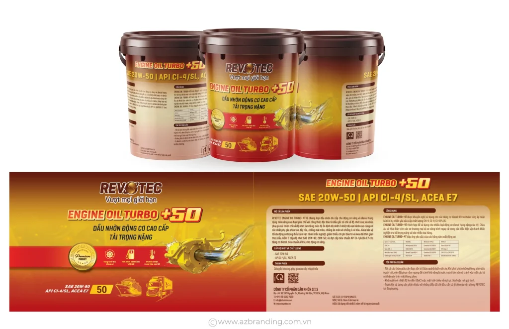 Bản trình bày thùng nhựa và thiết kế trải của Revotec Engine Oil Turbo +50