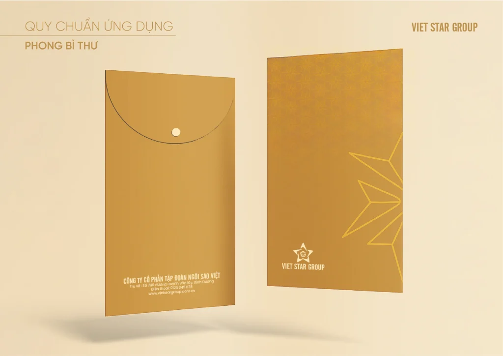 Hình ảnh minh họa ứng dụng nhận diện Vietstar Group trên phong bì thư