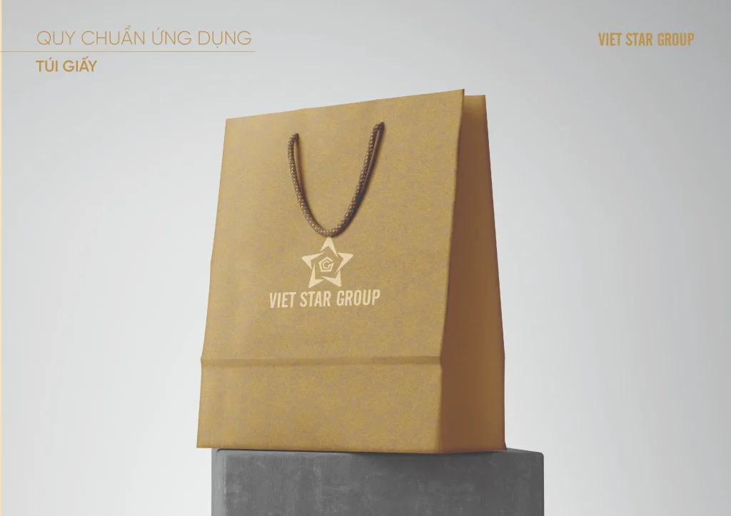 Hình ảnh minh họa ứng dụng logo Vietstar Group trên túi giấy